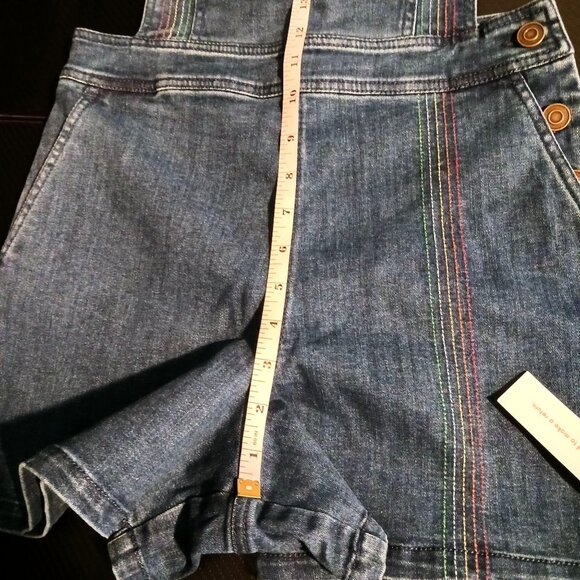 NEW Modcloth Bouncing Over The Rainbow Denim Shortalls w/ 3.5" Inseam, Size 0 - Picture 13 of 15